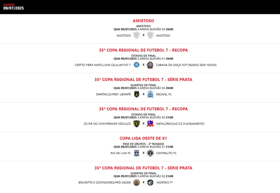 Agenda de Jogos Agita a Liga Oeste Nesta Quarta-Feira